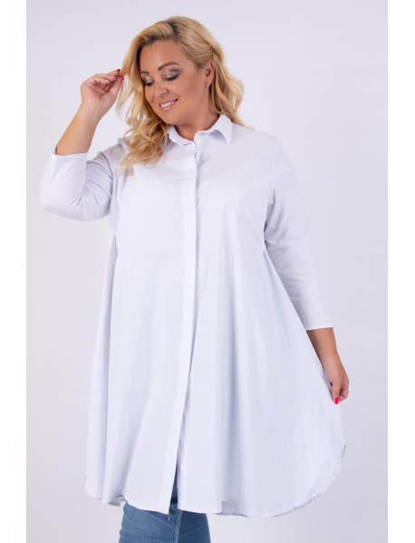 BIELA ELEGANTNÁ BAVLNENÁ  DLHÁ KOŠELA  s vreckami OVERSIZE PRE.MOLETKY  